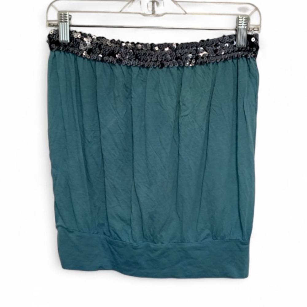 Burning Torch Blue Sequin Trim Strapless Tank Top Size Small